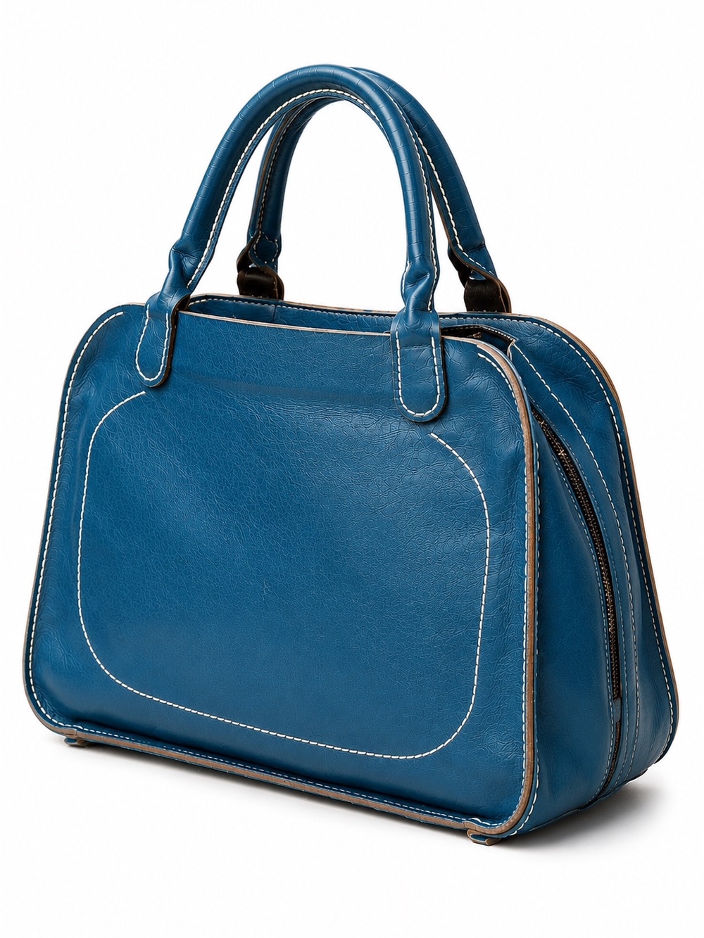French Artisan Handcrafted Leather Satchel Turquoise Blue Top Handle Bag - Picture 2 of 12